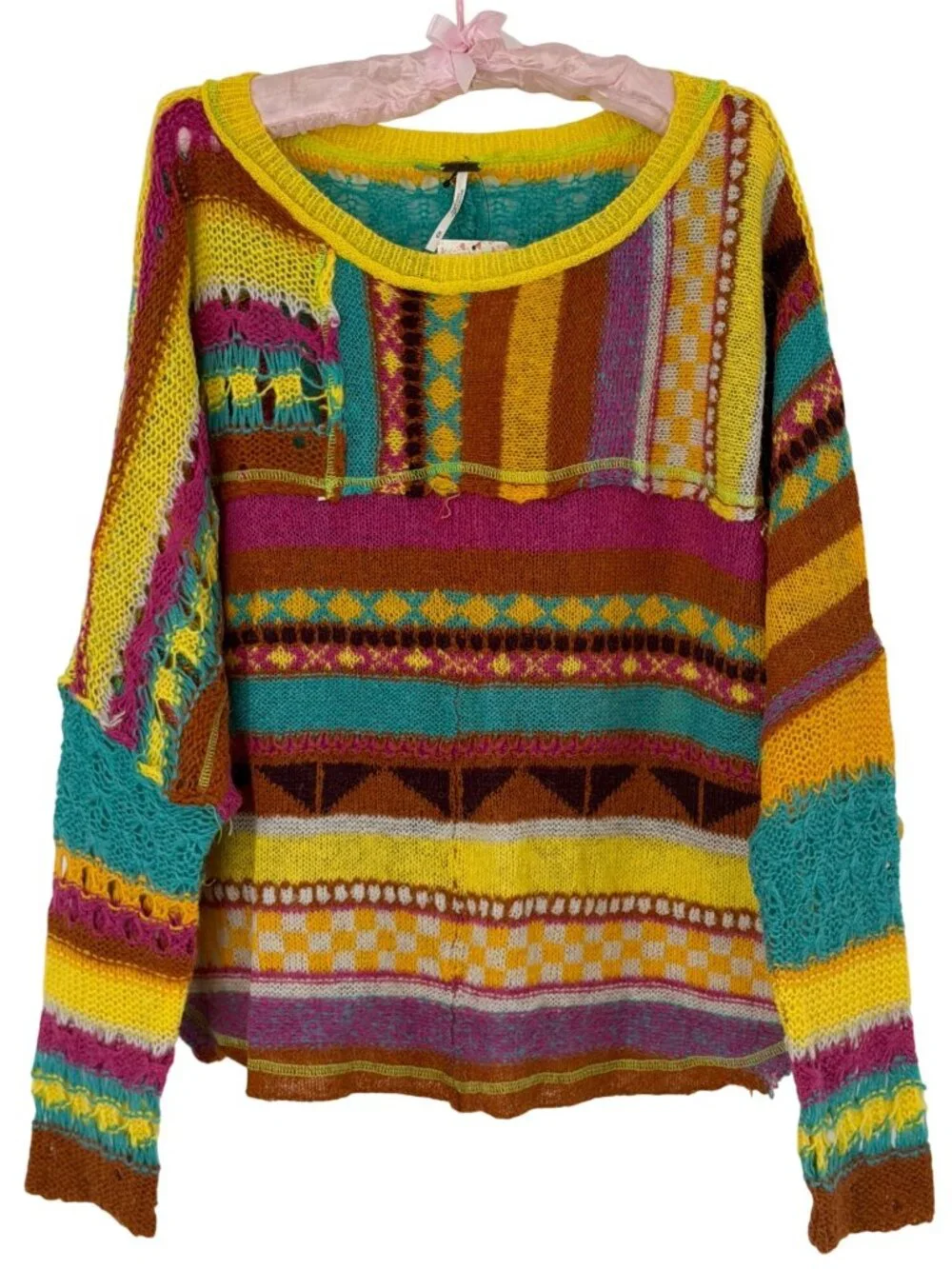 NWT Free People Bright Multicolored Knit Poncho Sweater M| Boho Whimsigoth Indie - Picture 2 of 16